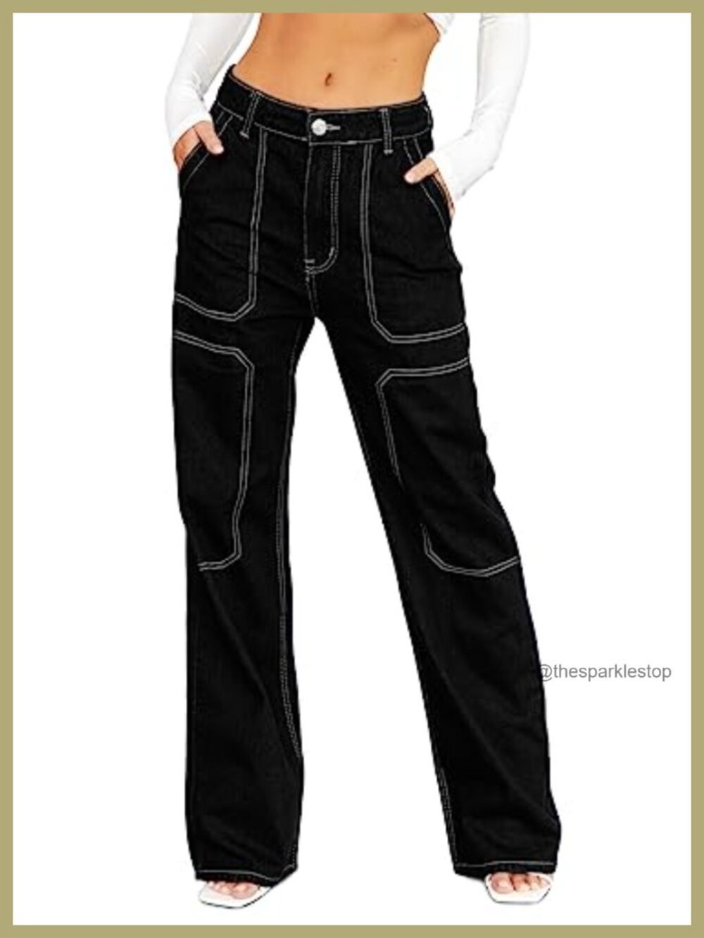 Sidefeel Cargo Jeans Loose Mid Rise Wide Leg Denim Pants